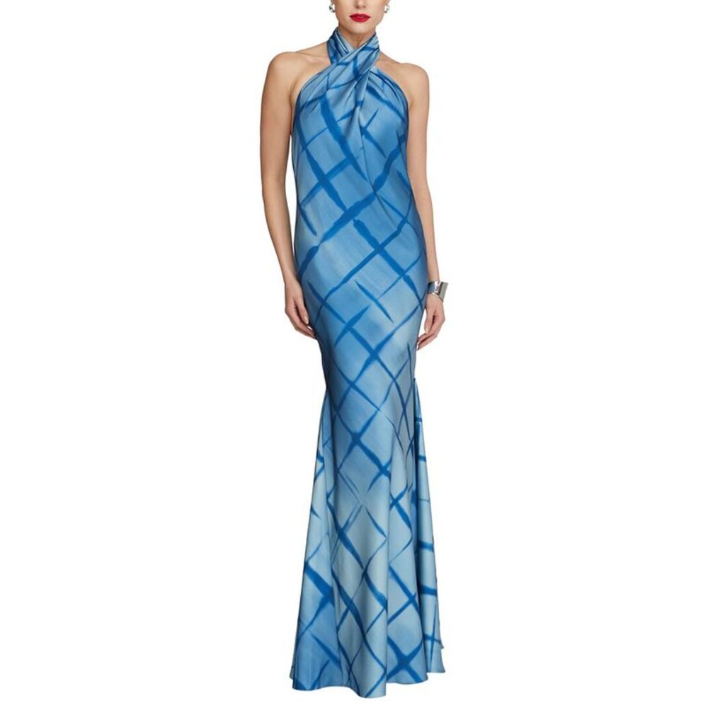 Halston Womens  Corinne Printed Satin Gown